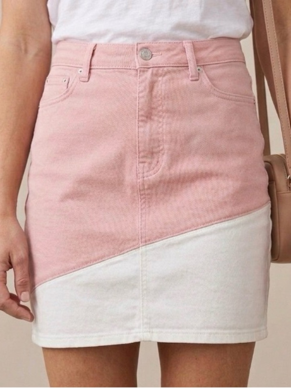 NWT 7 For All Mankind Colorblock Denim Pencil Skirt Women’s Size 10 Pink White